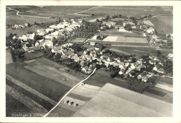 Postcard Kicklingen Dillingen in Saarland, aerial view of the village, green fields, residential buildings