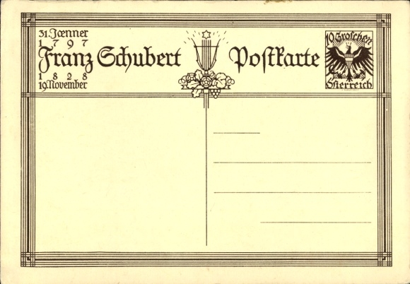 Postal stationery artist PC Austrian composer Franz Schubert, portrait