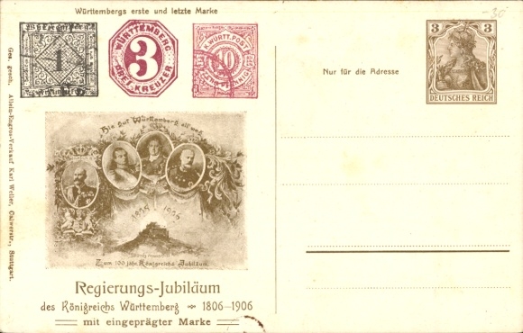 Herb pocztowy KP Württemberg, Królestwo Jubileuszowe 1806-1906