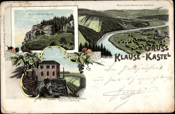 Chromo-Litho Kastel Staadt Rhineland Palatinate, Klause Kastel, Saarthal, tomb of King John of Bohemia