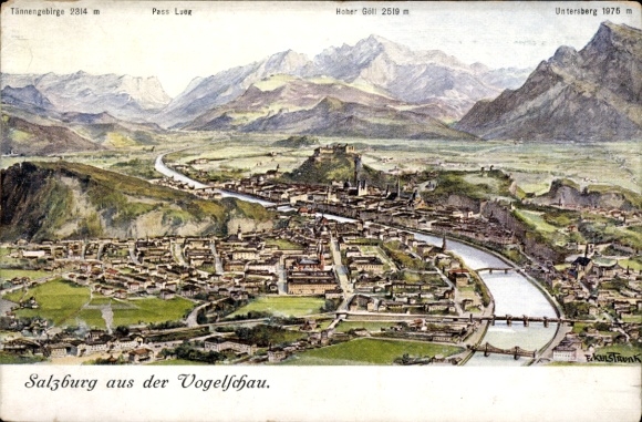 Ak Salzburg in Österreich, Luftaufnahme  Tännengebirge, Pass Luer, Hoher Göll, Untersberg