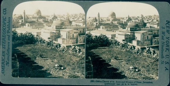 Stereo photo Jerusalem Israel, Mosque of Omar, cityscape