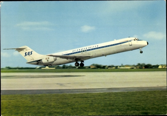 Postcard SAS Scandinavian Airlines, Douglas DC 9 Jetliner, Swedish passenger aircraft