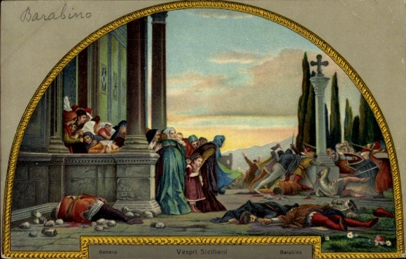 Artist Postcard Barabino, I vespri siciliani, Italian Vespers, Battle, Protection in the Church