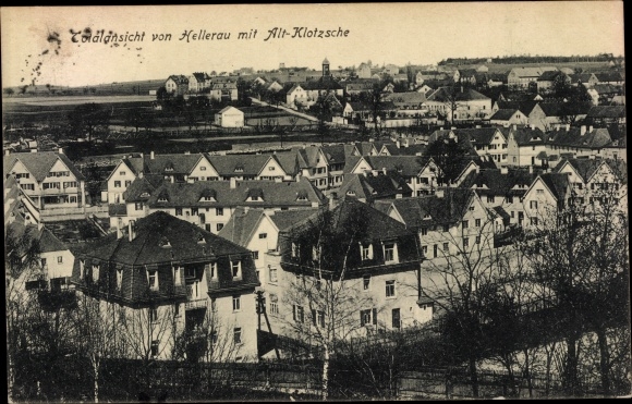 Postcard Dresden Klotzsche Königswald, total view of Hellerau with Alt-Klotzsche