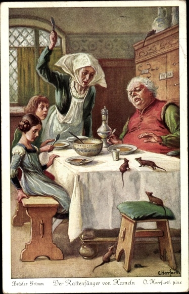 Künstler Ak Herrfurth, Oskar, Märchen, Der Rattenfänger von Hameln, Gebrüder Grimm