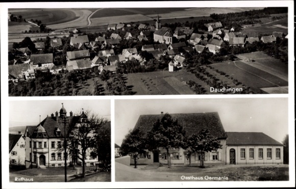 Ak Dauchingen in der Baar, Luftaufnahme,  Rathaus, Gasthaus Germania