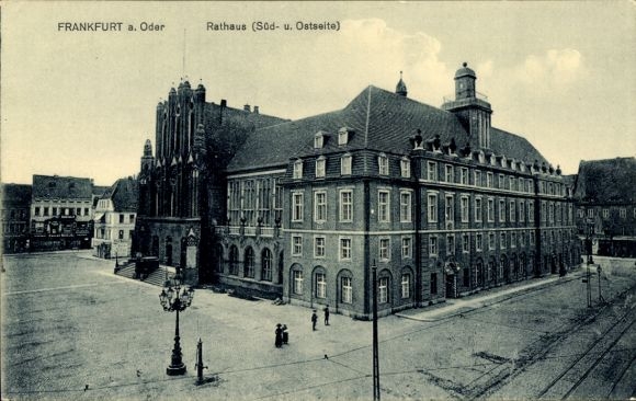 Postcard Frankfurt an der Oder, town hall, south and east side, architecture, city view