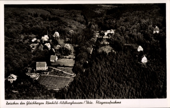 KP Waldhaus Römhild w Turyngii, Hotel Pension Waldhaus, pomiędzy górami Gleichberg, zdjęcie lotnicze