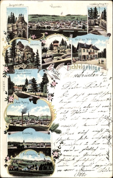Chromo-Litho Wunsiedel in the Fichtelgebirge of Upper Franconia, Waldhaus Waldstein, Bischofsgrün, Burgstein