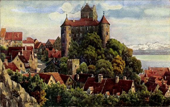 Artist PC Marschall, V., Meersburg on Lake Constance, castle, Säntis