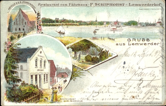 Chromo-Litho Lemwerder in Oldenburg, Lemwerderhof, restaurant at the Fährhaus, chapel