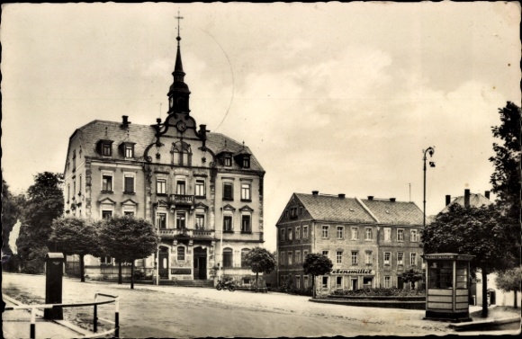 Postcard Rabenau in the Ore Mountains, s building, striking spire, street view, old architecture