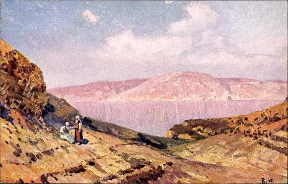 13 AK im Umschlag, farbige Kunstpostkarten Landschaftsbilder aus dem heiligen Lande, von m Meingoldt