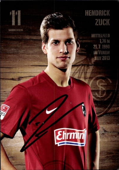 Autograph card footballer Hendrick Zuck, SC Freiburg, autograph