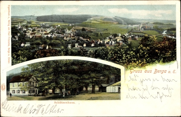 Ak Berga an der Elster, Panorama, Schützenhaus
