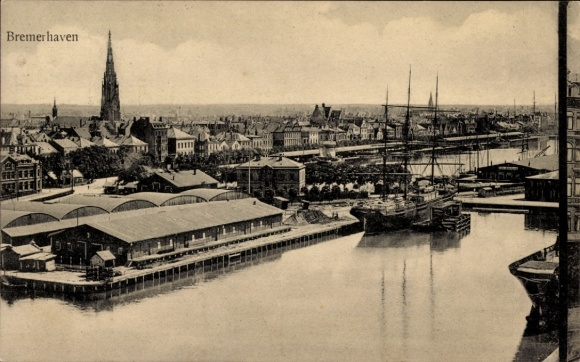Ak Bremerhaven, Hafenanlagen, Stadtpanorama