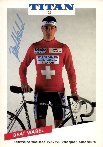 Autograph card cyclist Beat Wabel, portrait, autograph