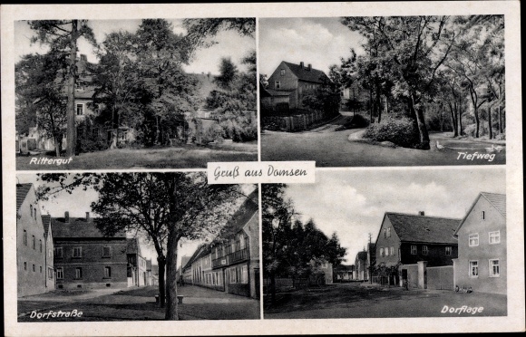 Ak Wüstung Domsen bij Hohenmölsen in Saksen-Anhalt, landhuis, lage weg, dorpsligging, dorpsstraat