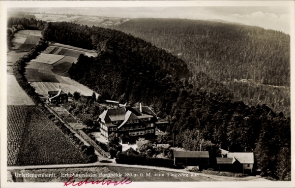Postcard Unterlengenhardt Bad Liebenzell in the Black Forest, Burgholde recreation center, 580 m above sea level, airplane