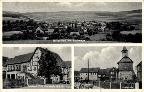 KP Burghofen Waldkappel w Hesji, ulica wiejska, zajazd, widok całkowity