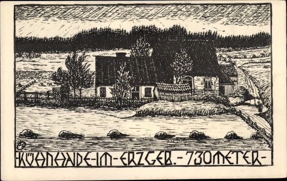 Artist PC Otte, Walter, Kühnhaide Marienberg in the Ore Mountains, homestead, pen drawing