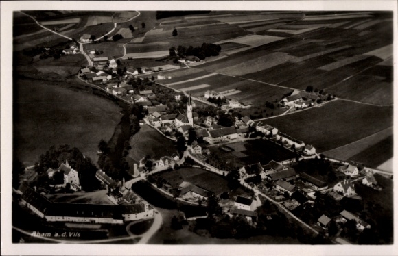 Postcard Aham on the Vils, aerial photograph