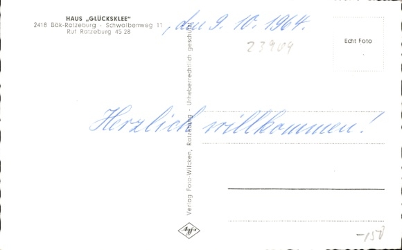 Postcard Bäk in the Duchy of Lauenburg, Haus Glücksklee