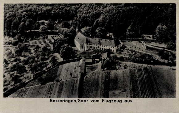 Postcard Besseringen Merzig Saar, aerial photograph