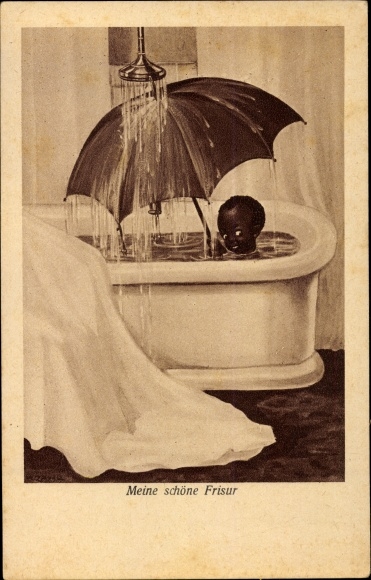 Artist Postcard Zahl, H., My beautiful hairstyle, child with an umbrella in the bathtub