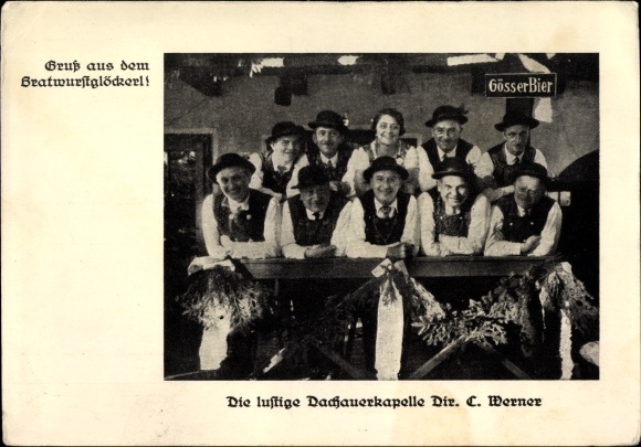 Postcard Vienna 3rd Landstraße, Greetings from the Bratwurstglöckerl, The Funny Dachau Chapel Dir. C. Werner