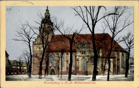 Postcard Brandenburg an der Havel, St. Katharinenkirche, trees, winter landscape