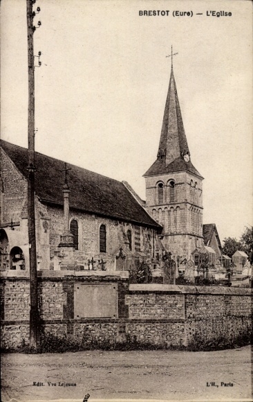 Postcard Brestot Eure, church, picturesque landscape, architecture