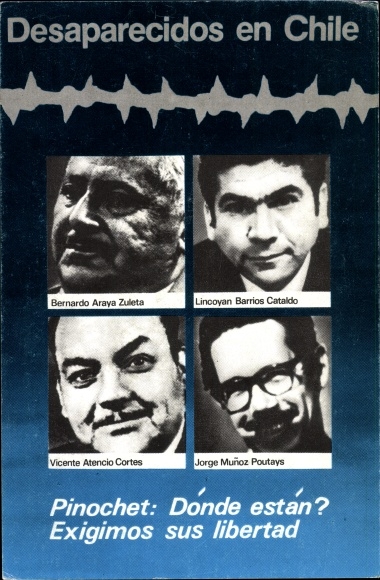 Postcard Desaparecidos en Chile, Bernardo Araya Zuleta, Lincoyan Barrios Cataldo, Jorge Muñoz Poutays