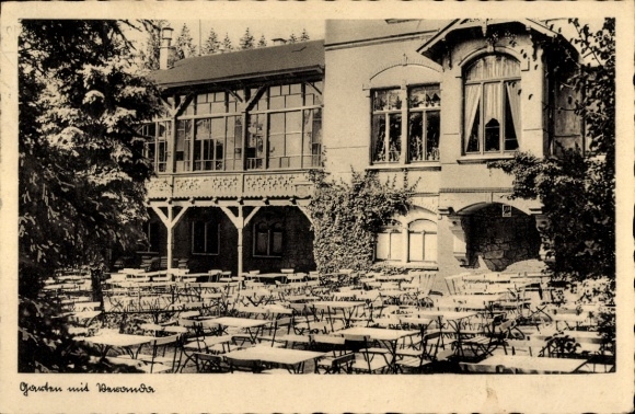 Ak Kamenz in Sachsen, Berg-Hotel Hutberg, Garten, Veranda