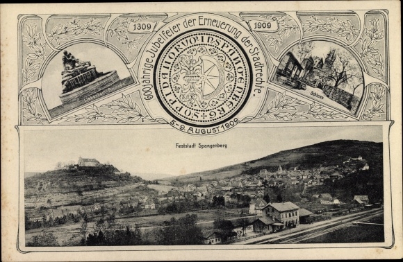 Passepartout PC Spangenberg Hesse, 600th anniversary of the renewal of city rights in 1909, castle