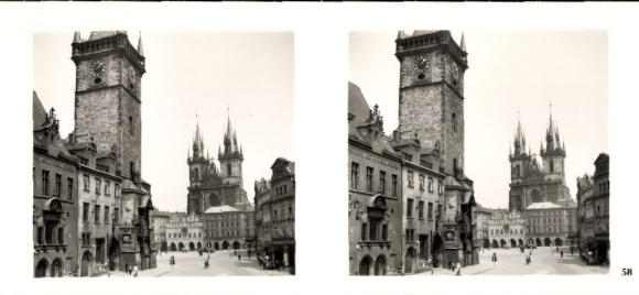 Zdjęcie stereo Praha Praga, Stare Miasto, Rynek Starego Miasta, Kościół Blaszany, Ratusz Staromiejski
