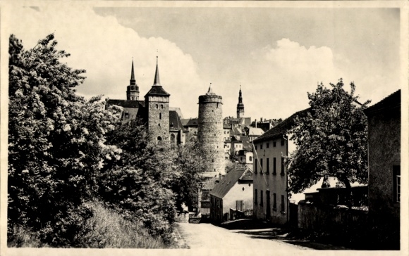 Ak Bautzen in Lausitz, uitzicht op de stad vanaf de Scharfenweg, oude waterwerken, Michaeliskirche