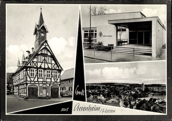Postcard Assenheim Niddatal Hessen, view of the city, town hall, town hall