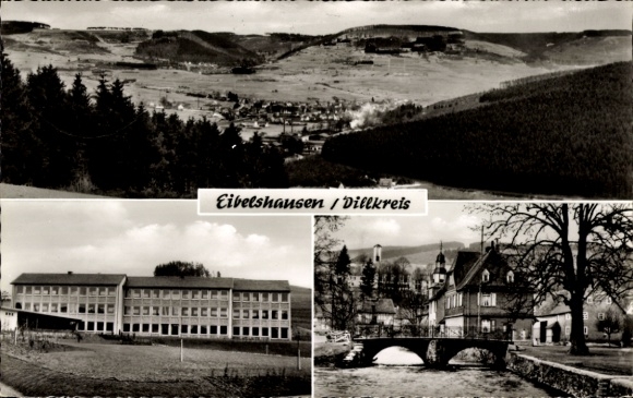 Postcard Eibelshausen Eschenburg in Hesse, total view, bridge, partial view