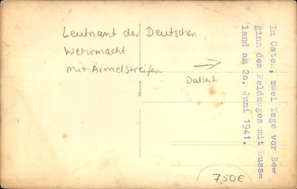 Photo Postcard Lieutenant of the German Wehrmacht with sleeve stripes