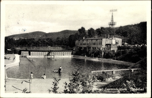 Postcard Gernrode Quedlinburg in the Harz Mountains, view of the Otto Bad, bathers
