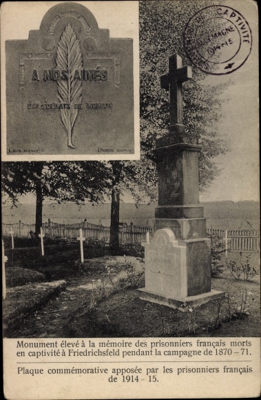 Ak Friedrichsfeld Voerde am Niederrhein, Monument eleve a la memoire des prisonniers francais morts