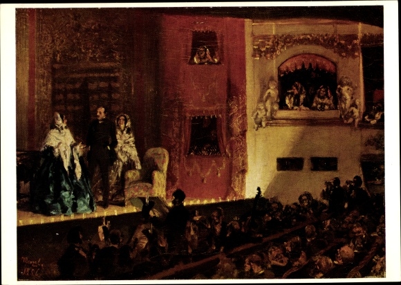 Künstler Ak Menzel, Adolph von, Paris X, Im Theatre du Gymnase zu Paris, 1856