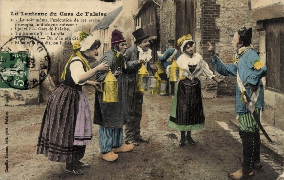 Ak Calvados Frankreich, Französische Tracht, Normandie, Menschen mit Laternen
