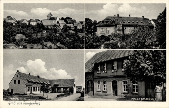 Postcard Dringenberg Bad Driburg in Westphalia, general view, castle, Pension Schönblick, school