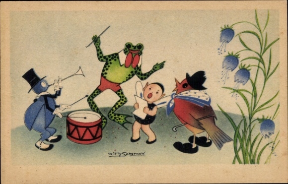 Artist Postcard Schermele, Willy, musical animals