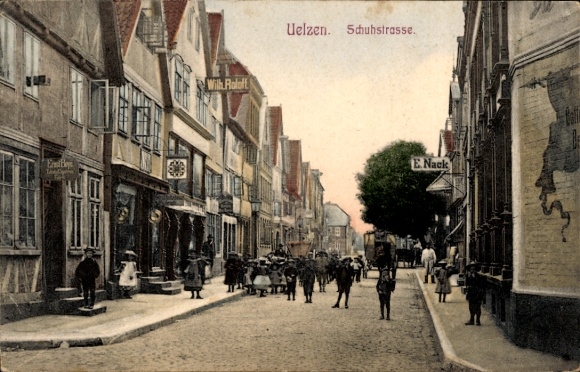 Postcard Uelzen in Lower Saxony, Schuhstraße, shops