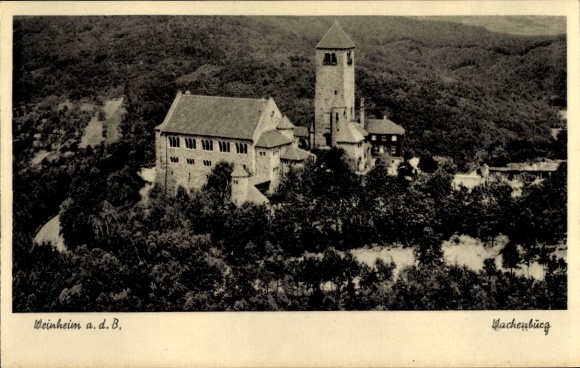 Postcard Weinheim an der Bergstraße Baden, Machenburg, castle complex, forest landscape, architecture