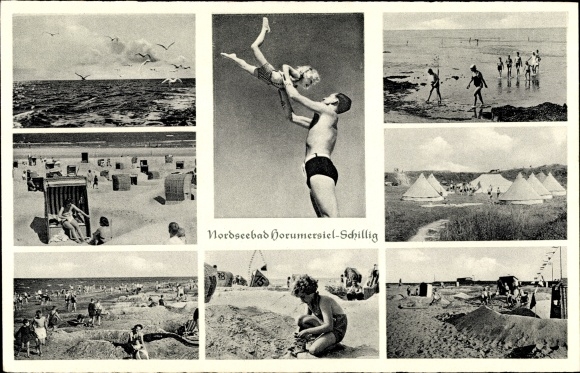 Postcard Horumersiel Schillig Wangerland Friesland, beach life, beach chairs, sea, sand